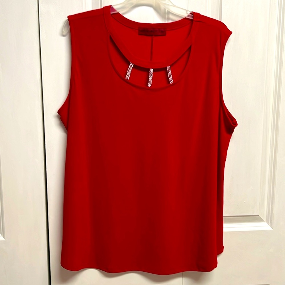 Love Scarlett Red Rhinestone Bead Strap Neck Sleeveless Cami Tank Size XL